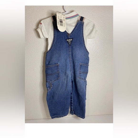 Vintage Oshkosh B Gosh White Polo w/ Matching Vest Back Overall Size 12 Months - Picture 8 of 9